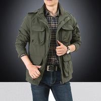 Herren Utility-Fieldjacke mit Klapp- und Reißverschlusstaschen - Olivgrün