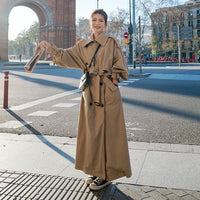 Damen Oversize-Trenchmantel mit Ballonärmeln und Taillengürtel - Khaki