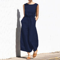 Gerader Jumpsuit mit Falten am Revers ohne Gürtel - Nora - Marineblau