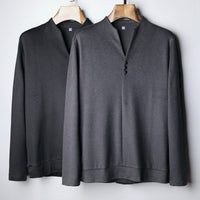Herren Leichtes Feinstrick-Longsleeve mit verdeckter Knopfleiste und Stehkragen Nord Taschen - Grau
