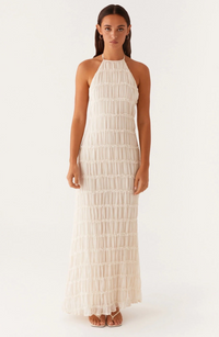 Caroline | Damen Texturiertes Neckholder Maxikleid – Strukturiert Neckholder Maxi - White