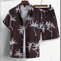 Felix | Herren Tropical Sommerhemd Shorts Set - Dunkelbraun