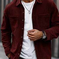 Bryce | Herren Langarm-Overshirt mit Taschen und Knöpfen - Dunkelrot