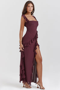 Soho | Damen Maxikleid – Modisches Urban Maxi Kleid - Bordeaux
