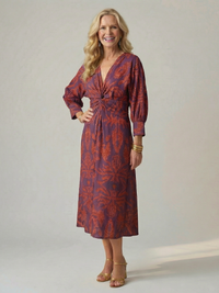 Lune | Damen Natürliches Wickel Midikleid – Natural Wrap Midi Kleid - Red
