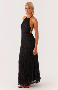 Caroline | Damen Texturiertes Neckholder Maxikleid – Strukturiert Neckholder Maxi - Black