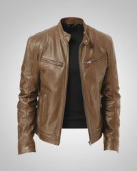 Ralf | Herren Leder-Bikerjacke mit Reissverschluss - Khaki