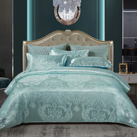 Bettwäsche Satin Luxus Blumenmuster Set - Blumenduft – Aquamarin