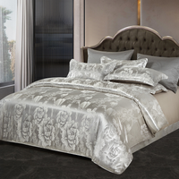 Bettwäsche Satin Luxus Blumenmuster Set - Große Zeremonie – Grau