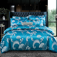 Bettwäsche Satin Luxus Blumenmuster Set - Genieße das Leben – Azurblau