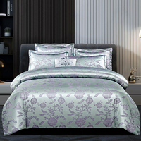 Bettwäsche Satin Luxus Blumenmuster Set - Seidenstraßen-Blumenduft – Aquamarin