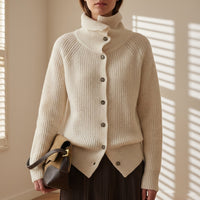 Damen Langarm-Cardigan mit Knöpfen - Elfenbein