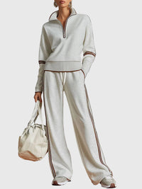 Minrada - Set Aus Bluse Und Hose Mit Breiten Falten - Grau
