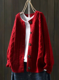 THE LORENZA | STRICKJACKE MIT ZOPFMUSTER - Rot