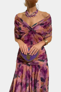 Inés | Langes Blumenkleid mit V-Ausschnitt - Lila