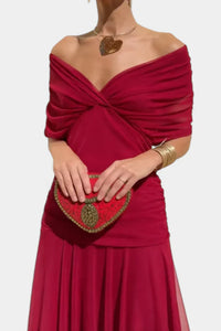 Inés | Langes Blumenkleid mit V-Ausschnitt - Rot