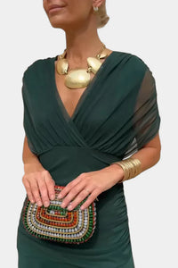 Inés | Langes Blumenkleid mit V-Ausschnitt - Grün