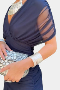 Inés | Langes Blumenkleid mit V-Ausschnitt - Blau