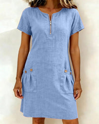 Krystan – Kurzärmeliges Utility Kleid Mit Reißverschluss Vorne - Blau