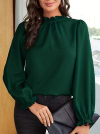 Lena | Bluse Mit Rüschenkragen Und Puffärmeln - Grün
