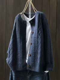 THE LORENZA | STRICKJACKE MIT ZOPFMUSTER - Marineblau