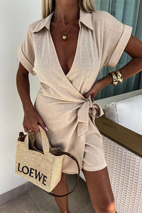 Saskia | Lässiger Leinen-Jumpsuit mit Revers - Apricot