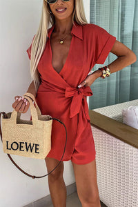Saskia | Lässiger Leinen-Jumpsuit mit Revers - Rot