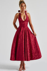 Lena | Damen Elegantes A-Linien Hochzeitsgast Kleid - Rot
