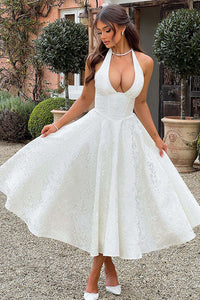 Lena | Damen Elegantes A-Linien Hochzeitsgast Kleid - Weiß