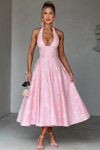 Lena | Damen Elegantes A-Linien Hochzeitsgast Kleid - Rosa
