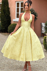 Lena | Damen Elegantes A-Linien Hochzeitsgast Kleid - Gelb