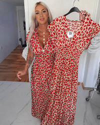 Dyshelle - Stilvolles Boho-Kleid mit V-Ausschnitt - Rot