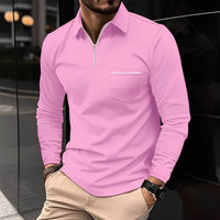 Florent - Herren-Langarm-Polo mit Zipper - Rosa