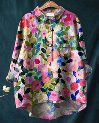 Rosa | Aquarell Blumen Oversized Hemdbluse - Rosa