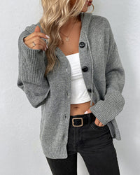 Mia | Damen Kapuzenstrickjacke mit Knöpfen - Grau
