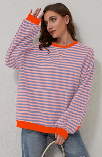 Damen Lässig Rundhals Langarm Shirt Pullover - Rosa