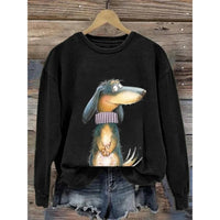Damen Sweatshirt mit Rundhalsausschnitt und langen Ärmeln - Schwarz