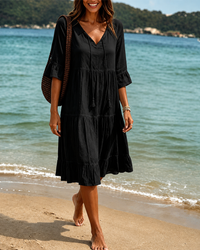 Lorraine - Schickes Midikleid mit V-Ausschnitt - Schwarz