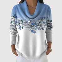 Lena | Damen Pullover mit Blumen stilvoll & zeitlos - Blau