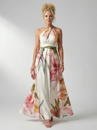 Amiel | Damen Leichtes Florales Maxikleid – Leicht Blumiges Maxi Kleid - Weiß