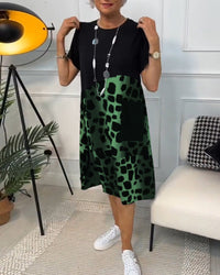 Lina | Damen Luftiges Sommerkleid Rundhals – Rundhals Luftiges Sommerkleid - Green