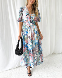 Corrine | Damen Schickes Florales Kleid Fließender Schnitt – Chic Floral Fließend - Blue