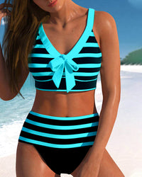 Calya | Gestreifter Bikini mit hohem Bund – Figurschmeichelnde Retro-Bademode - Blau