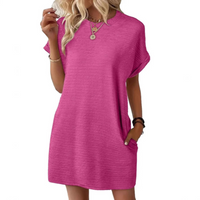 Clariss | Damen T-Shirt Kleid Kurzarm Rundhals Mini Sommer - Rosarot