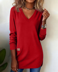 Emma | Modischer Damen Pullover V-Ausschnitt elegant - Rot