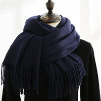 Designer-Schal mit Quasten | Warmer und weicher Kaschmir - Schwarz Blau