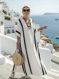 Lola | Maxikleid mit Color-Block-Streifen - Weiß
