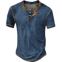 Lässiges Henley Oberteil Im Retro Farbblock Stil für Herren - Marineblau 1