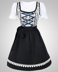 Elisa | Damen Klassisches Blumig Dirndl Midikleid - Schwarz