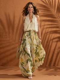 Solange | Halter Neck Bluse Floral Weite Hose Set - Floral